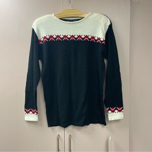 Lizsport Vintage black and white crew-neck sweater red white fair isle pattern S